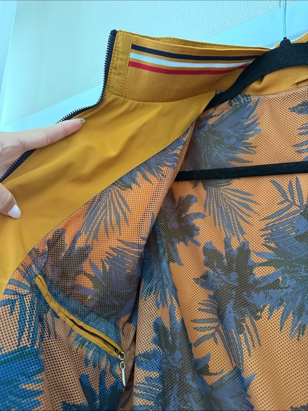 Men's Mustard Bomber Jacket with Striped Trim